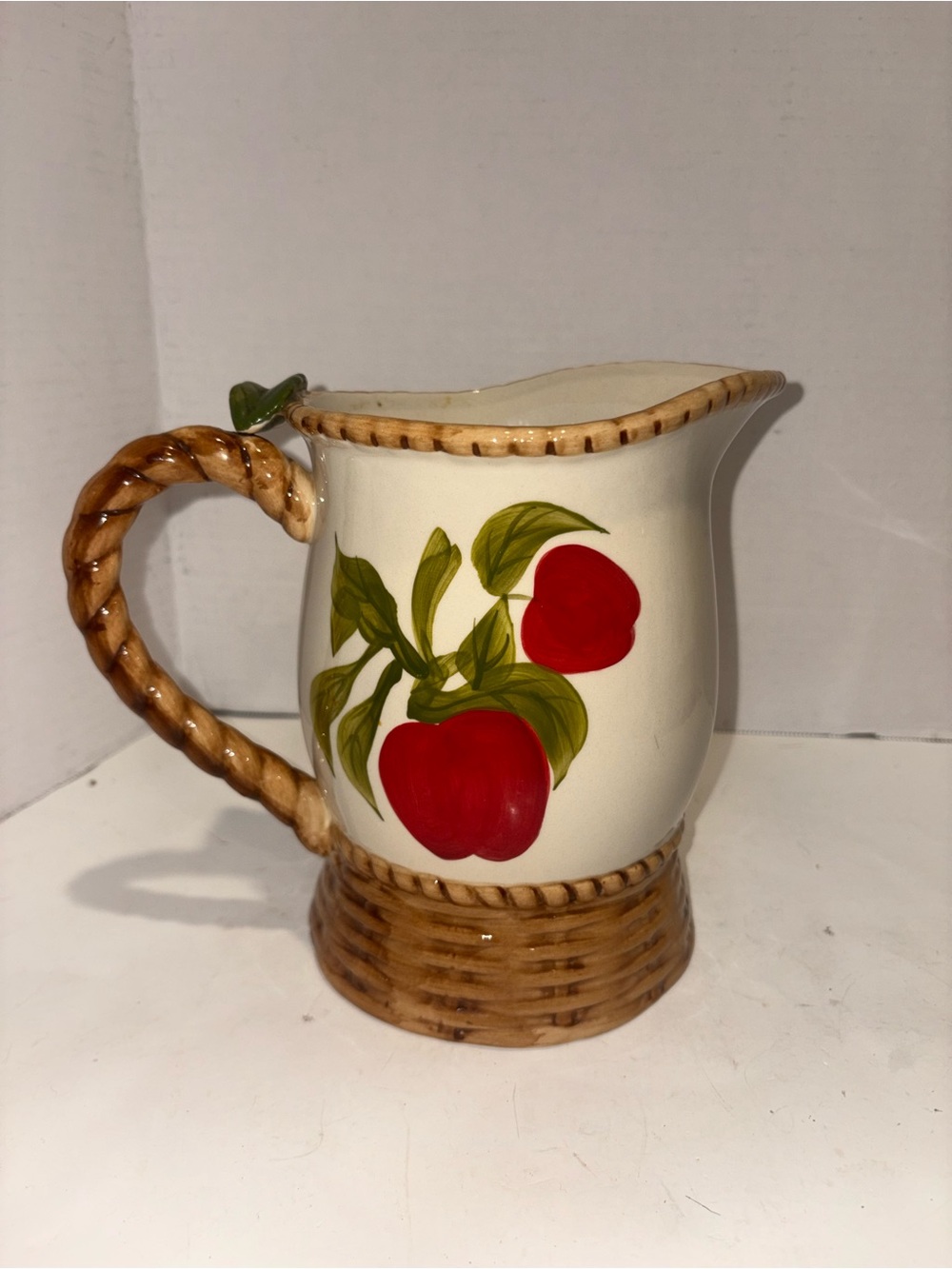 Hand-Painted Red Apple Ceramic Pitcher - Alco - Vintage